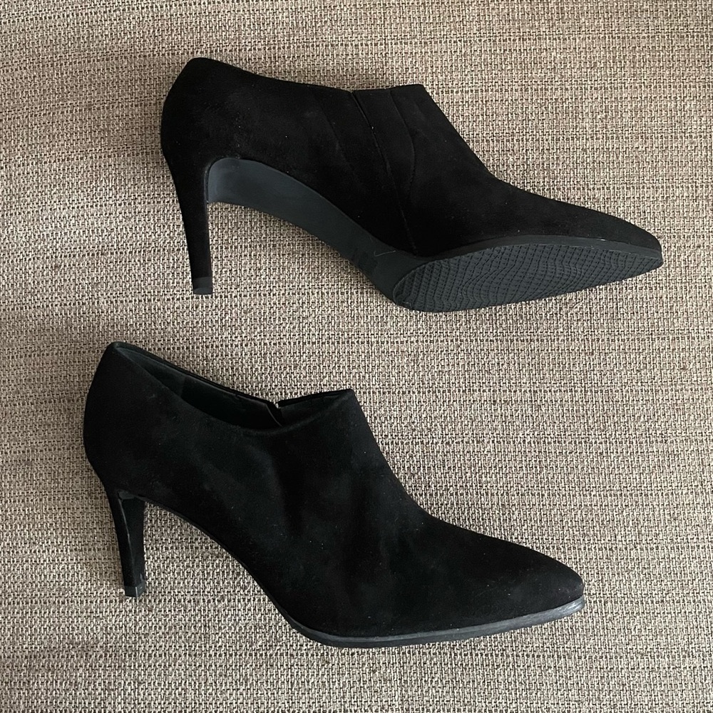 Stuart Weitzman black suede slip on booties
